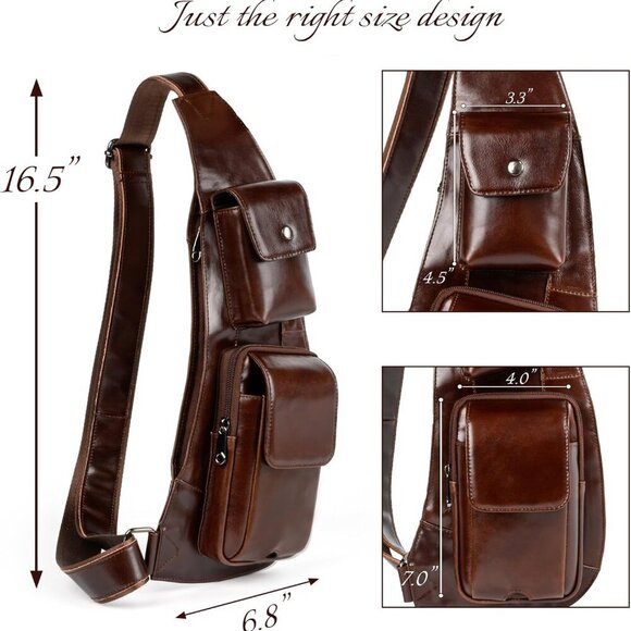 Elegant Leather Sling Bag with Adjustable Strap - Perfect for Travel & Style - Picture 3 of 5